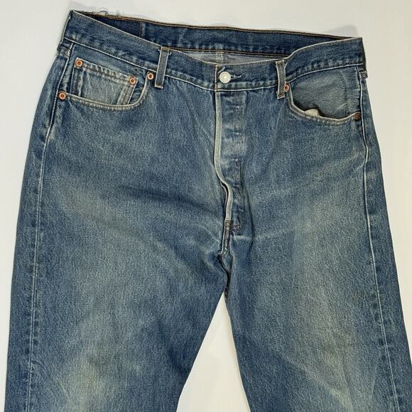 VTG Levi’s 501xx Button Fly Jean W38 L34 Distressed Denim Straight Leg Y2K 2000s - Picture 2 of 14
